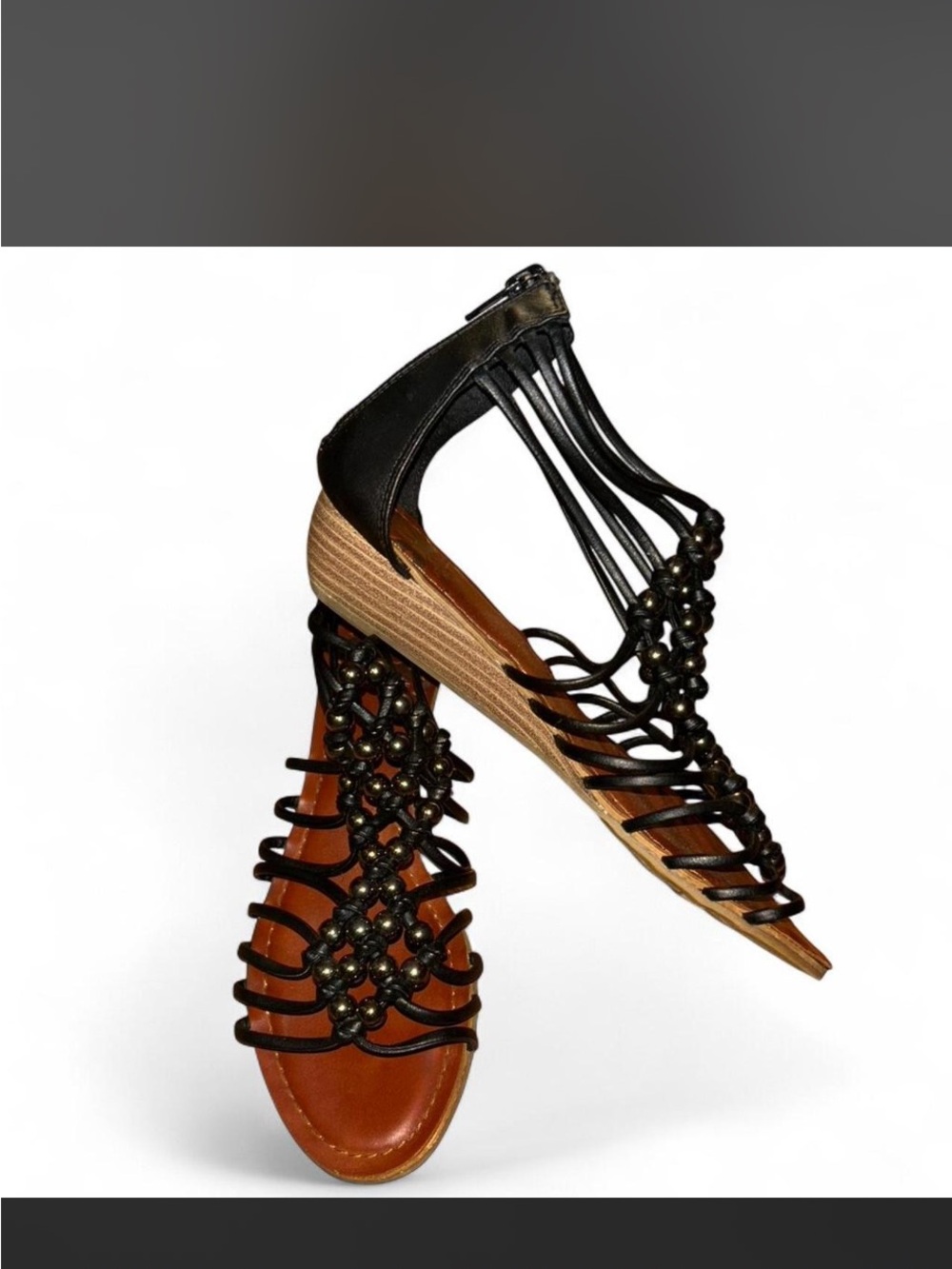 Women's Black Gladiator Beaded Sandals